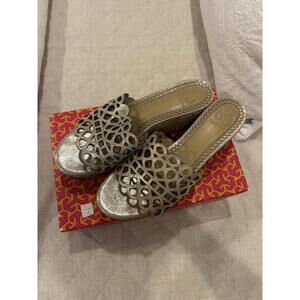 Tory Burch Gold Metallic Laser-Cut Platform Sandals